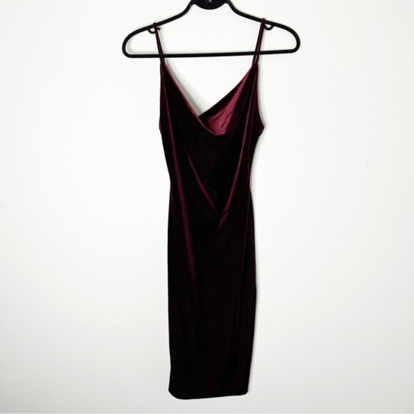 LULU's Women’s Avion Mini Slip Dress Velvet Cowl Neck Maroon Burgundy bodycon XS - Picture 2 of 16